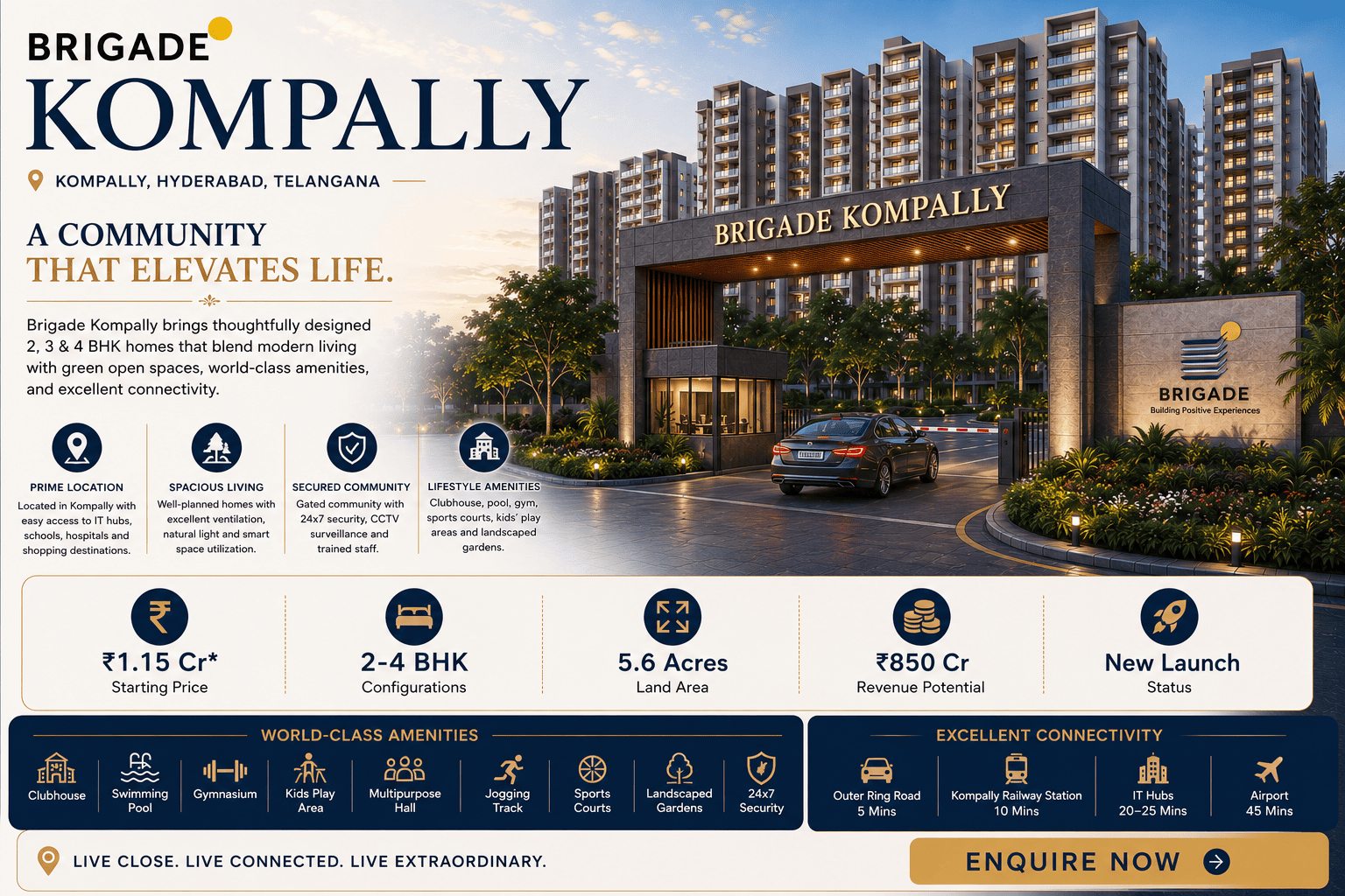Brigade Kompally - Luxury 2, 3 & 4 BHK Apartments in Hyderabad