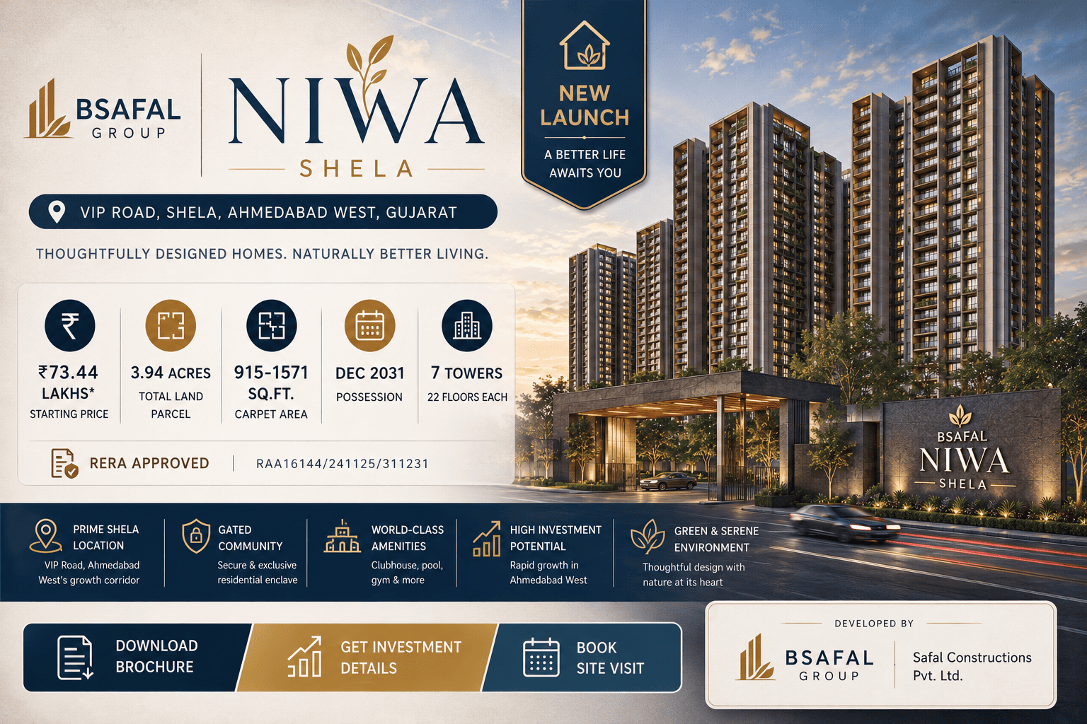 BSafal Niwa - 3 & 4 BHK Flats in Shela, Ahmedabad