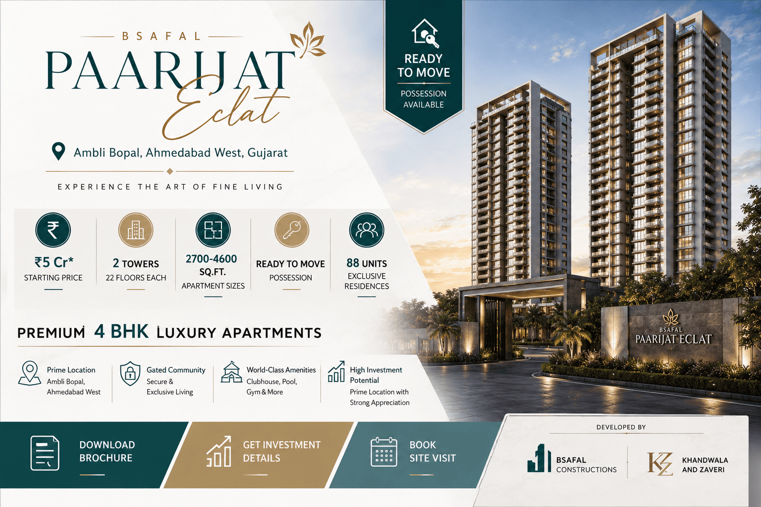 B Safal Paarijat Eclat - Luxury 4 BHK Flats in Ambli Bopal Ahmedabad
