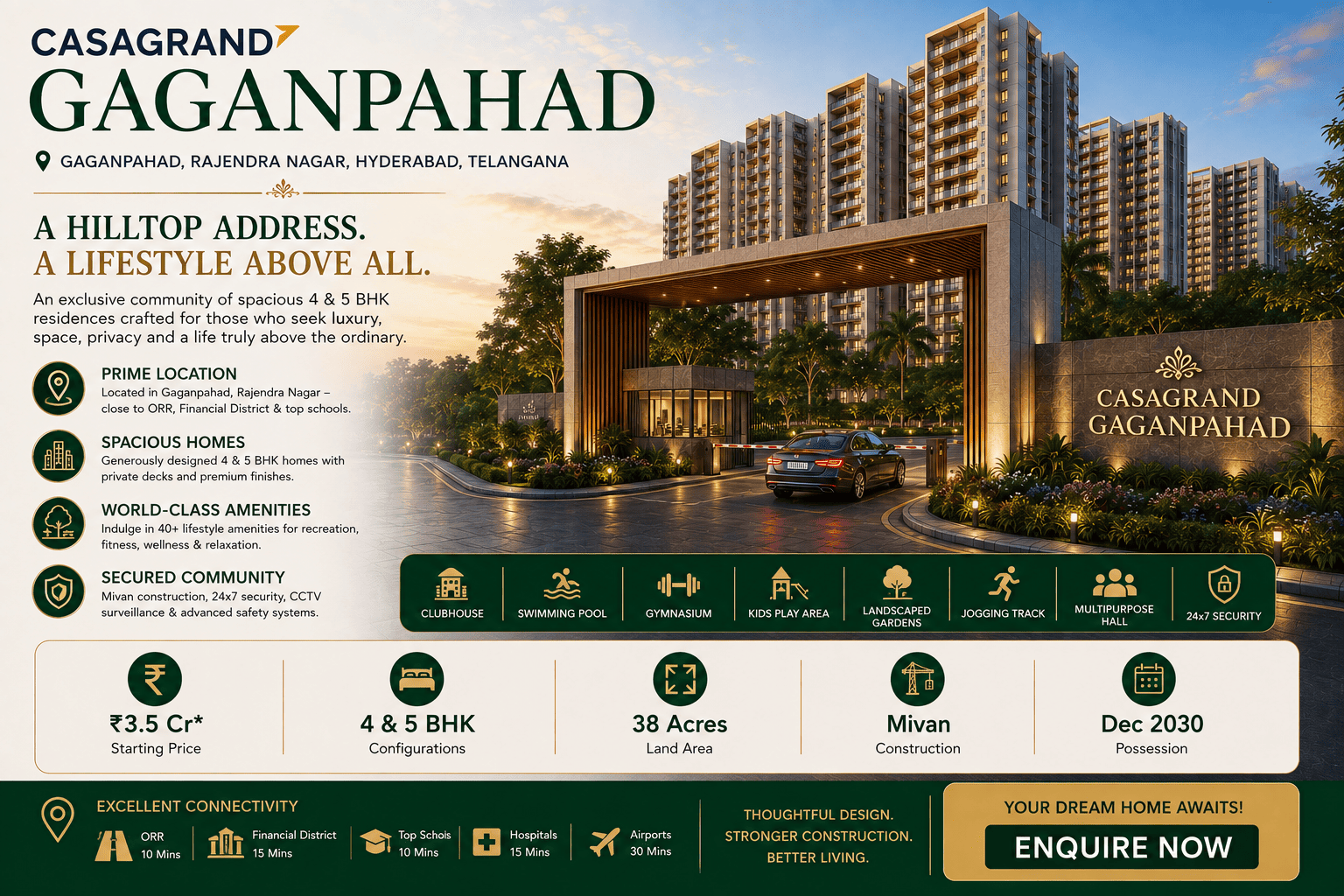 Casagrand Gaganpahad - 4 & 5 BHK Premium Triplex Villas in Hyderabad