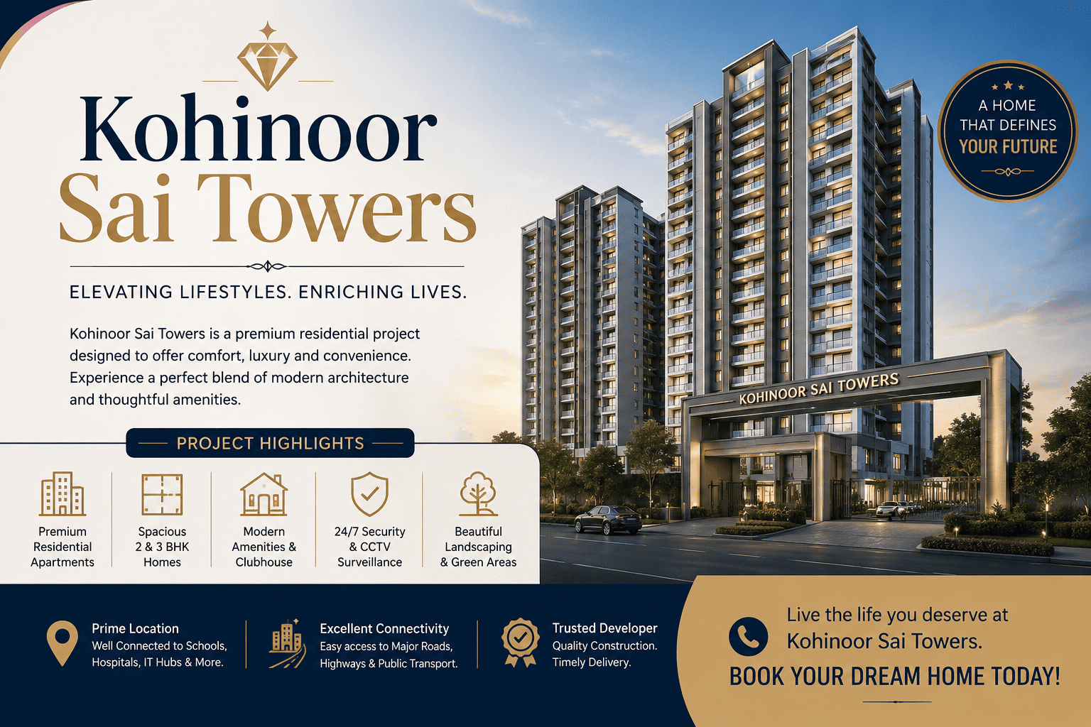 Kohinoor Sai Towers Premium 2 & 3 BHK Apartments in Sahakar Nagar, Pune