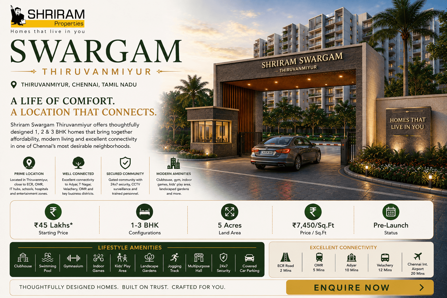 Shriram Swargam Thiruvanmiyur - 1, 2 & 3 BHK Apartments in Chennai